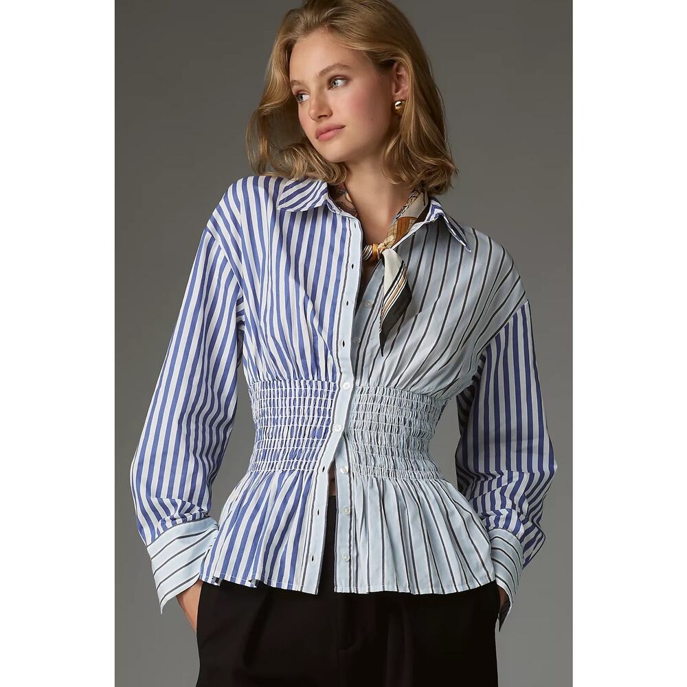 NWT Maeve Anthropologie striped button down cinched waist blouse size 1x